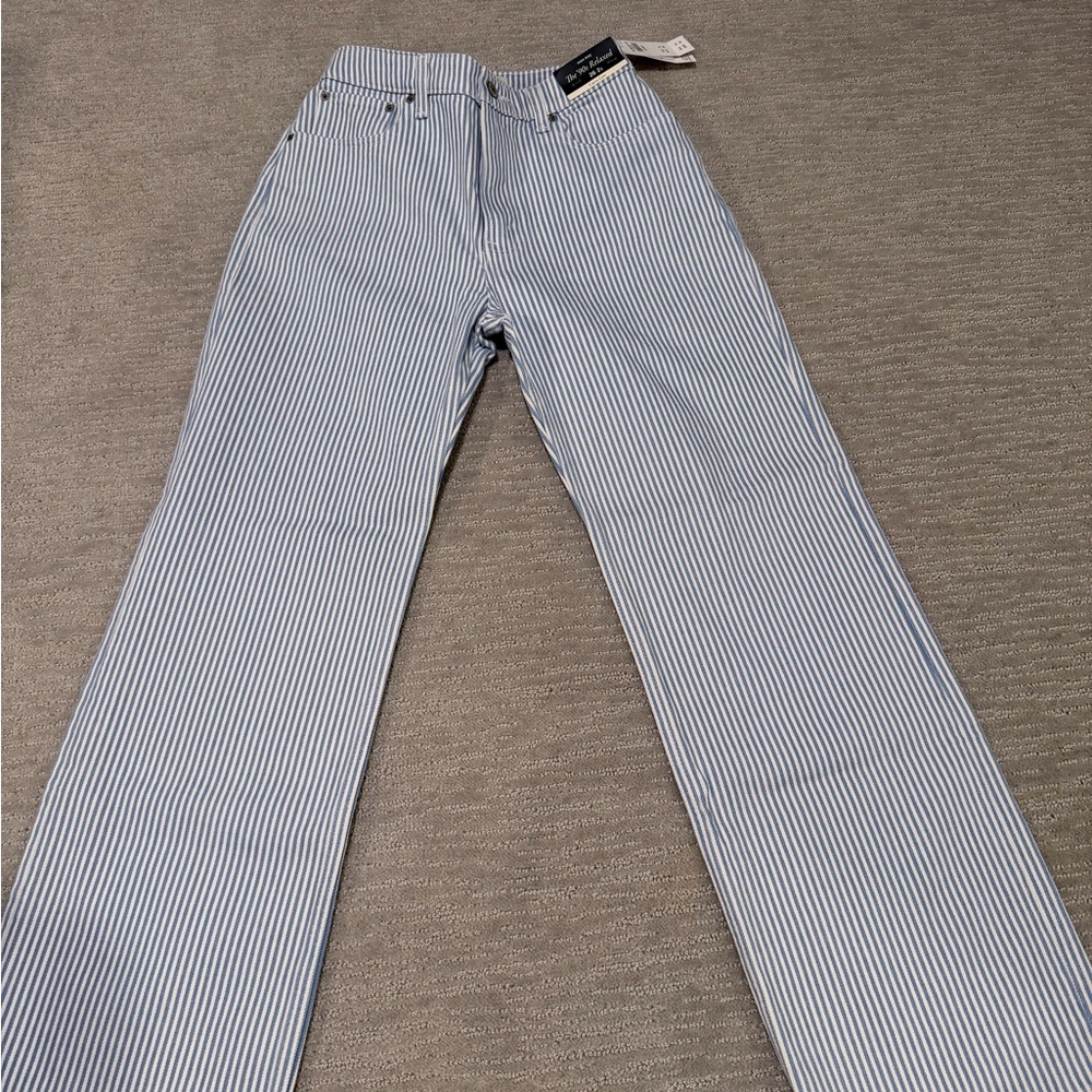 Abercrombie & Fitch White and Blue Striped Jeans